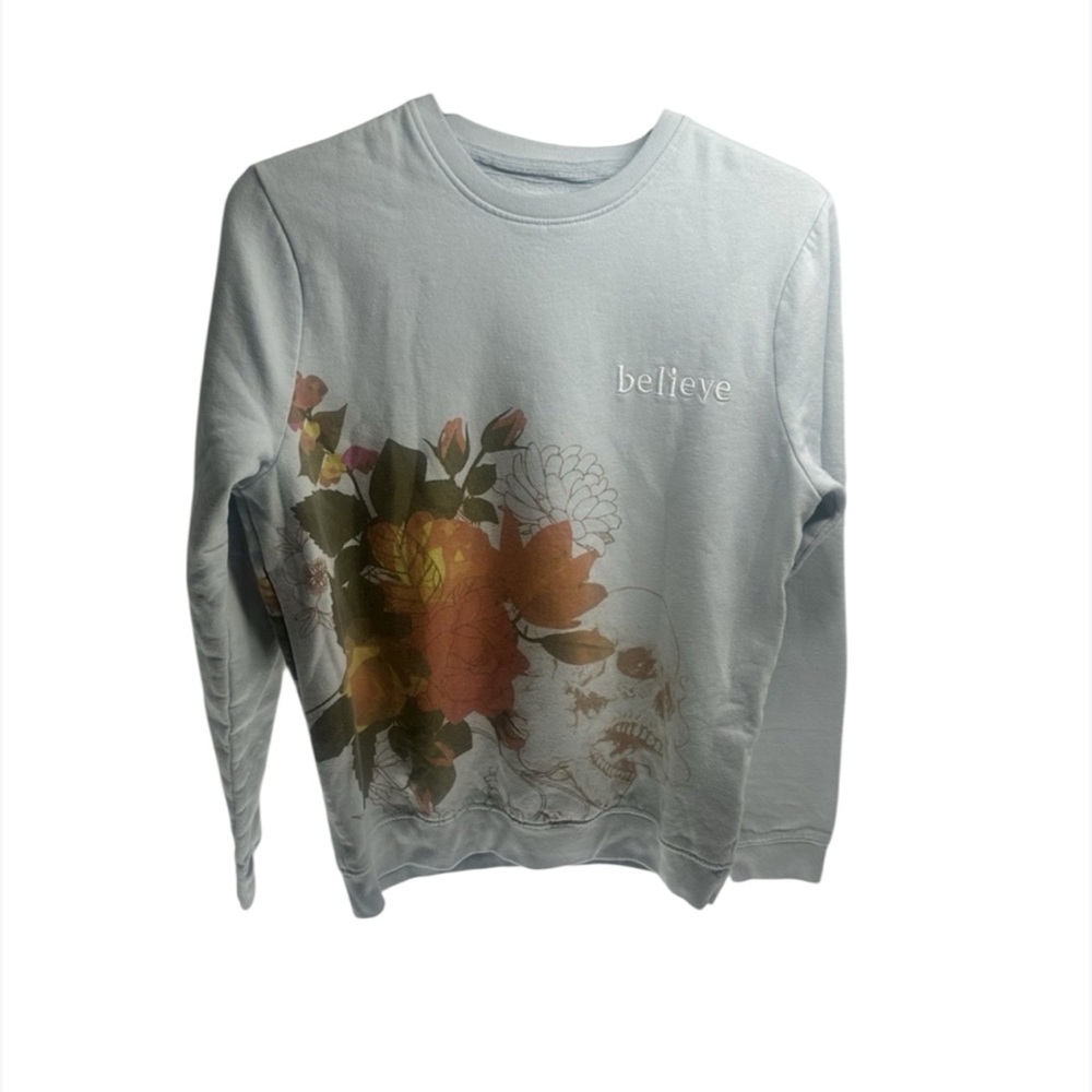 Blind Rooster Unisex  Floral Graphic  Crew Neck Sweatshirt  Gray‎  Size M